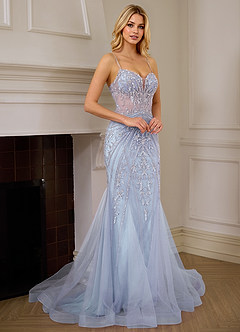 Josepheas Light Blue Beading Tulle Mermaid Corset Prom Dress image5