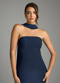 Azazie Saylor Brudtärnklänningar Klä av Sjöjungfru i Chiffong Axelbandslös Mörk Marinblå image6