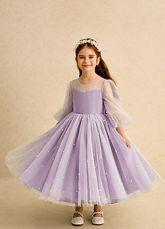Azazie Trudy Flower Girl Dresses Wisteria Ball-Gown Sweetheart Neckline Tulle Dress image5