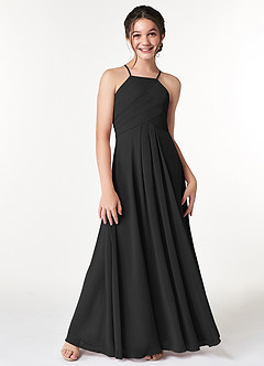 Azazie Ginger Junior Black A-Line Pleated Chiffon Dress image5