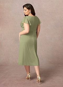 Azazie Vera vestidos de madre de la novia Vestido de Pistacho de Malla de Corte En A con Cuello en V plisado image8