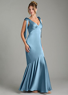 Azazie Alena Bridesmaid Dresses Steel Blue Mermaid Pleated Stretch Satin Dress image3