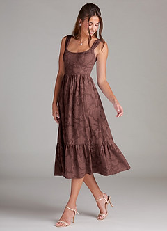 Azazie Alissa Jurken voor bruidsmeisjes Jurk van Bloemen Burn-out met A-Lijn met Zakken Espresso image5