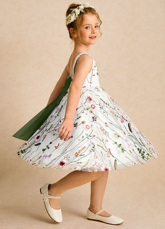 Azazie Peppa vestidos de niña de las flores Vestido de Marfil Oliva de Tul de Corte En A con Escote de Corazón image4