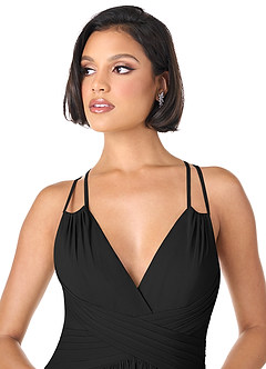 Azazie Farren Bridesmaid Dresses Black A-Line Pleated Chiffon Convertible Dress image4