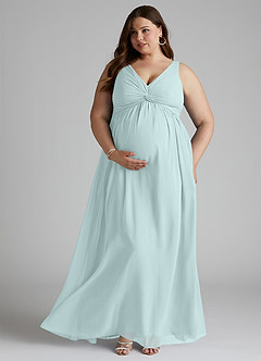 Azazie Yetta Brautjungfernkleider für Schwangere A-Linie V-Hals Versammelt Chiffon Bodenlänge Kleid image7