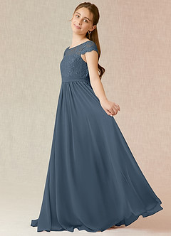 Azazie Silvermist Junior A-Linie Plissee Chiffon Kleid Neptunblau image5