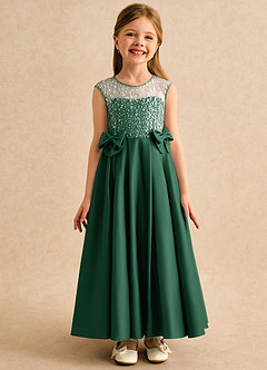 Azazie Candy Girl Final Sale Dark Green Ball-Gown Bow Matte Satin Dress image4