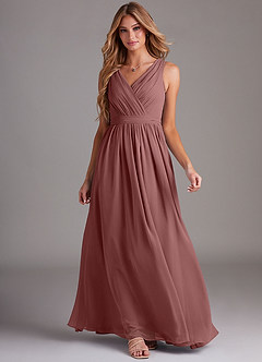 Azazie Kingsley Bridesmaid Dresses Desert Rose A-Line Lace Chiffon Dress image3