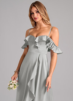 Azazie Lyra Bridesmaid Dresses Silver A-Line Off the Shoulder Stretch Satin Convertible Dress image7