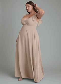 Azazie Leilani Robes de demoiselle d'honneur Robe Trapèze en Mousseline de soie Plissé Taupe image5