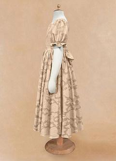 Azazie Joss Flower Girl Dresses Champagne A-Line with Sleeves Floral Burnout Dress image6