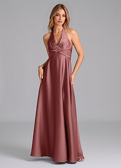Azazie Tessie Bridesmaid Dresses Amethyst A-Line Pleated Stretch Satin Dress image6