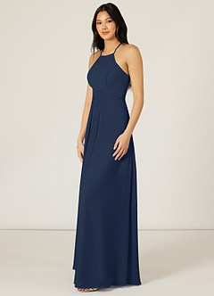 Azazie Sarah Robes de demoiselle d'honneur Robe Empire en Mousseline de soie Plissée Bleu Marine Foncé image4