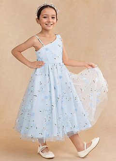 Azazie Ivilia Blumenmädchenkleider A-Linie One-Shoulder Tüll Kleid Himmelblau image3