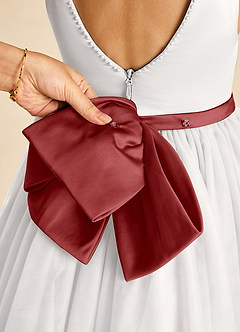 Azazie Seline Flower Girl Dresses Ivory Rust A-Line Bow Tulle Dress image3