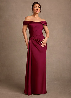 Azazie Beah 신부의 어머니 드레스 쉬스 오프 더 숄더 스트레치 새틴 플로어 길이 드레스 image1