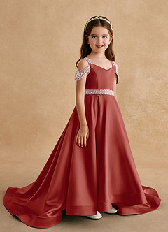 Azazie Jodi Flower Girl Dresses Terracotta A-Line Matte Satin Dress image3