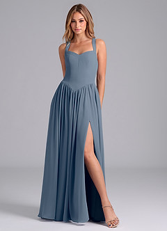 Azazie Francis Robes de demoiselle d'honneur Robe Trapèze en Mousseline de soie Corset Violet Crépusculaire image3