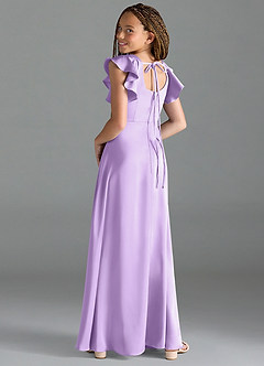 Azazie Bondi Junior Lilac A-Line Side Slit Stretch Satin Dress image5