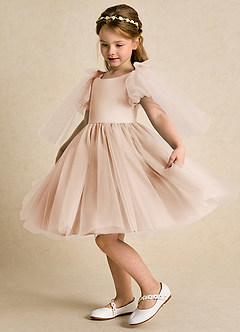 Azazie Duchess Flower Girl Dresses English Rose A-Line with Sleeves Tulle Dress image6