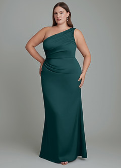 Azazie Akilah Brudtärnklänningar Klänning av Sjöjungfru i Stretch Satin One-shoulder Tallgrön image8