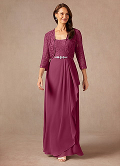 Azazie Ainsling Mother of the Bride Dresses Mulberry A-Line Square Neckline Lace Chiffon Dress image5