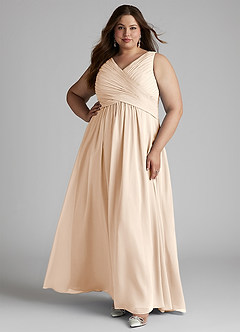 Azazie Flora Brautjungfernkleider A-Linie Plissee Chiffon Kleid Alabaster Weiß image10