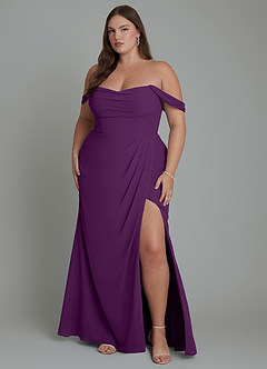 Azazie Johana Bridesmaid Dresses Grape Mermaid Off the Shoulder Chiffon Convertible Dress image8
