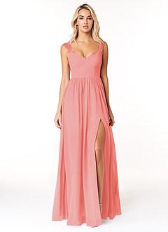 Azazie Cleobella Bridesmaid Dresses Coral A-Line Sweetheart Lace Chiffon Dress image1