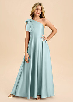 Azazie Penguin Junior Abito A-Line in Raso Elasticizzato Fiocco Sea Glass image3