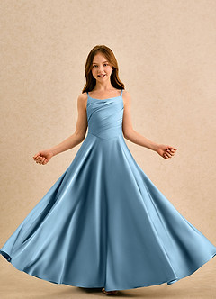 Azazie Coconut Girls Formal Sukienki dla dziewczynek sypiących kwiaty Linia A Pofałdowany Satyna elastyczna Długość podłogi Sukienka image5