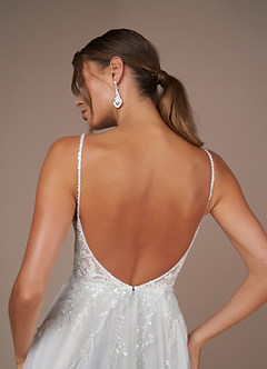 Azazie Celandine Wedding Dresses Diamond White Frost A-Line V-Neck Sequins Tulle Dress image8