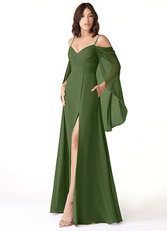 Azazie Cienna Jurken voor bruidsmeisjes Jurk van Chiffon met A-Lijn Off the Shoulder Olijf image4