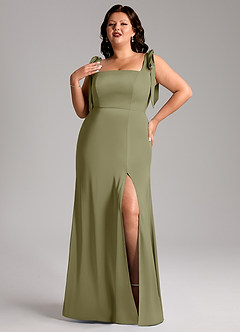 Azazie Frostine Bridesmaid Dresses Pistachio A-Line Bow Stretch Satin Dress image9