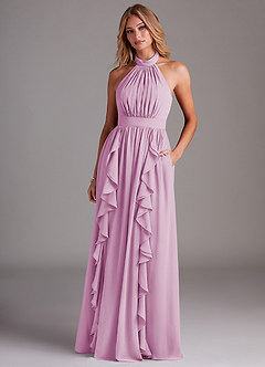 Azazie Avary Bridesmaid Dresses Candy Pink A-Line Pleated Chiffon Dress image4