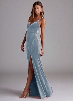 Azazie Becca Robes de demoiselle d'honneur Robe Fourreau en velours Bleu Poussiéreux image2