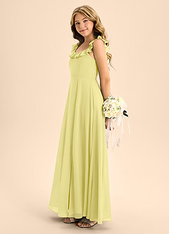Azazie Callie Junior Abito A-Line in Chiffon Increspato Sorbetto Al Limone image7