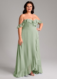 Azazie Lyra Robes de demoiselle d'honneur Robe Trapèze Convertible en Mousseline de soie Vert Sauge image13
