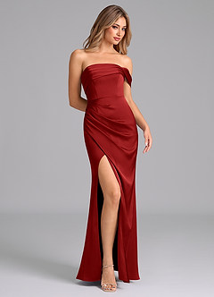 Azazie Lisbeth Robes de demoiselle d'honneur Robe Sirène Convertible en Satin extensible Épaule décolletée Grenade image5