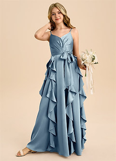 Azazie Peyton Junior Klä av A-Line i Stretch Satin Plisserad image3