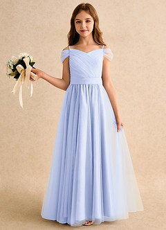 Azazie Yuna Girls Formal Flower Girl Dresses Lavender A-Line Off the Shoulder Tulle Dress image3