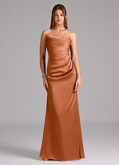 Azazie Lucille Bridesmaid Dresses Copper Mermaid Strapless Stretch Satin Convertible Dress image1