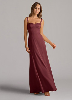 Azazie Amaris Bridesmaid Dresses Merlot A-Line Corset Stretch Satin Dress image1