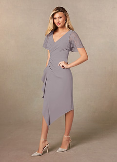 Azazie Eloise Mother of the Bride Dresses Dusk Sheath Pleated Stretch Crepe Dress image3