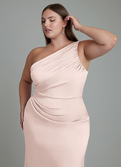 Azazie Akilah Brudtärnklänningar Klänning av Sjöjungfru i Stretch Satin One-shoulder Rodnande Rosa image13