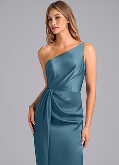 Azazie Naria Brautjungfernkleider Etui One-Shoulder Stretch-Satin Kleid Bermudablau image7