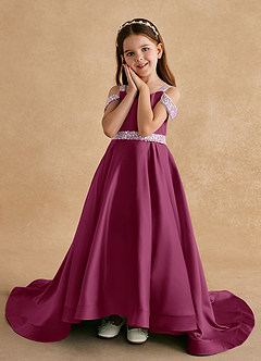 Azazie Jodi Flower Girl Dresses Mulberry A-Line Matte Satin Dress image5