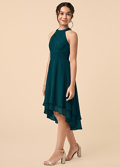 Azazie Linna Junior Pine A-Line Pleated Chiffon Dress image3