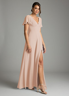 Azazie Kimber Vestidos de damas de honor Vestido de Rosa Inglesa de Gasa de Corte en A con Manga volante image6